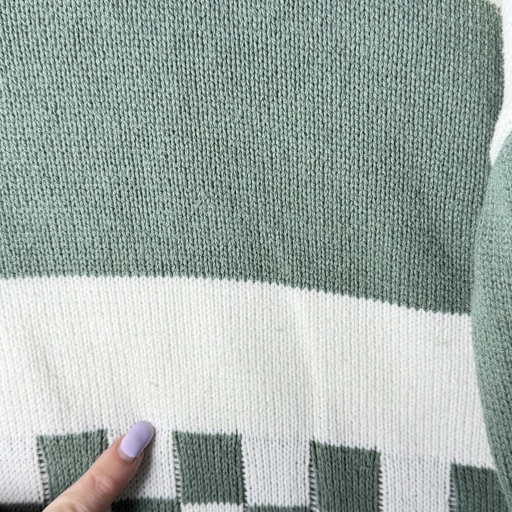 Beach Riot Checkered & Stripe Knit Crewneck Sweater Sage Green Cream Women M - Picture 7 of 8